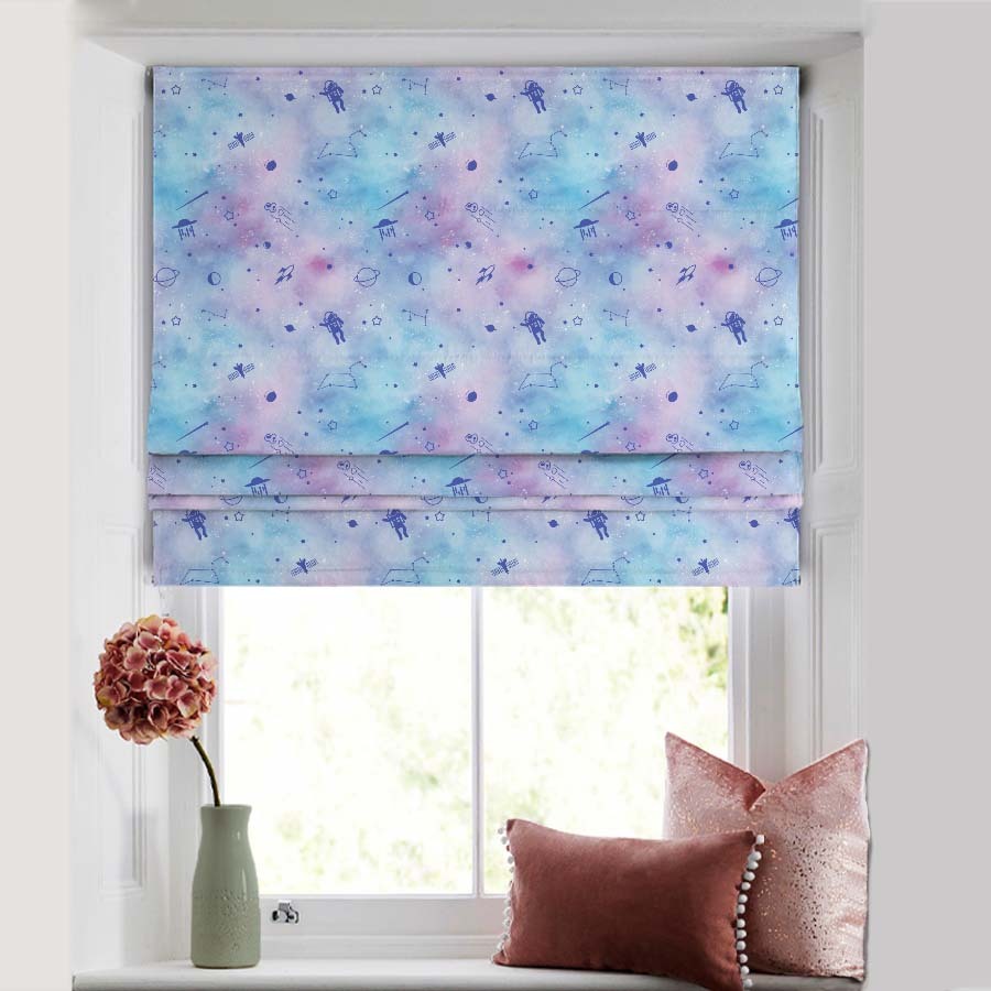 Playful Planets Kids Sky Blue Satin Roman Blind (DS465B)