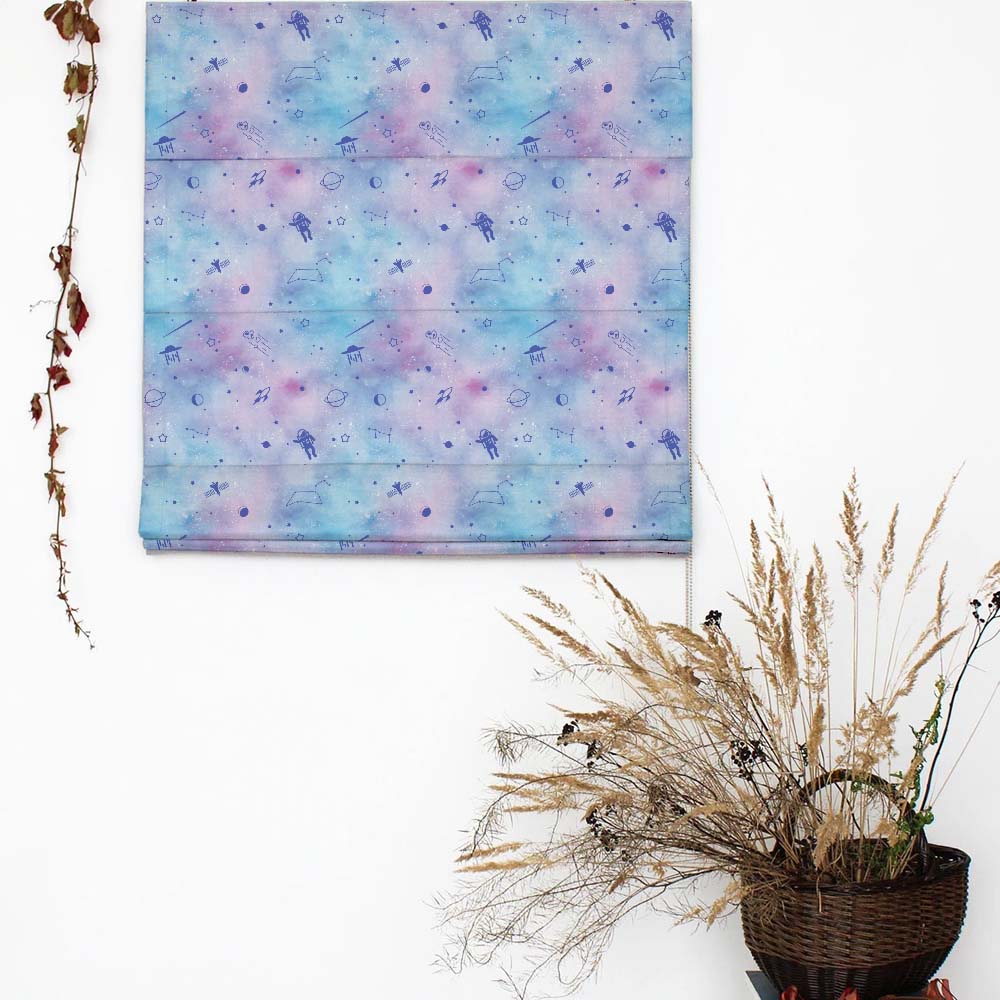 Playful Planets Kids Sky Blue Satin Roman Blind (DS465B)