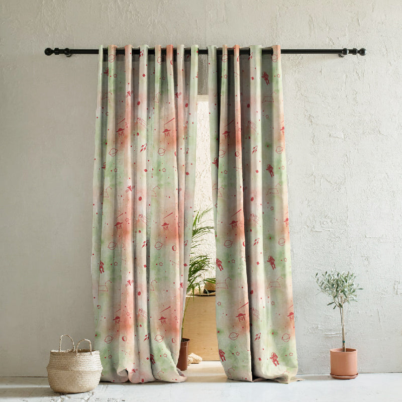 Playful Planets Kids Orange Heavy Satin Blackout curtains Set Of 2 - (DS465D)