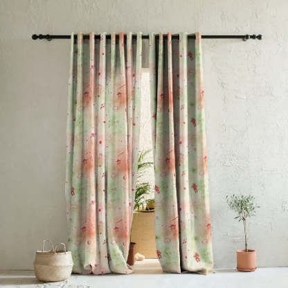 Playful Planets Kids Orange Heavy Satin Blackout curtains Set Of 2 - (DS465D)
