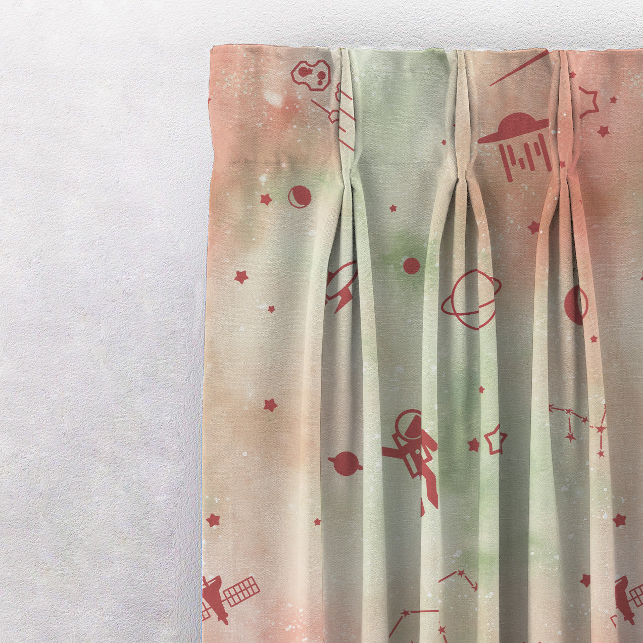 Playful Planets Kids Orange Heavy Satin Blackout curtains Set Of 2 - (DS465D)