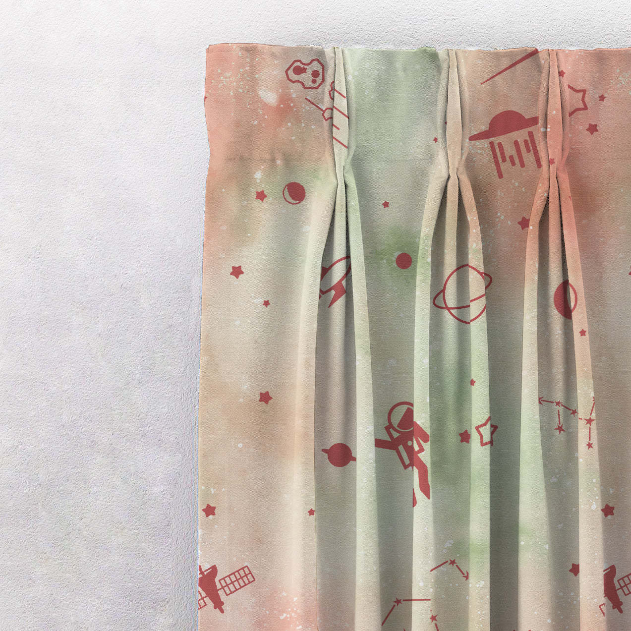 Playful Planets Kids Orange Heavy Satin Blackout curtains Set Of 2 - (DS465D)
