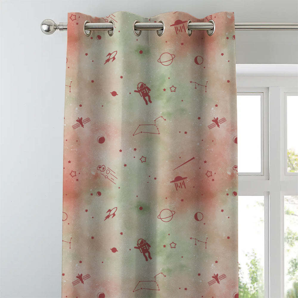 Playful Planets Kids Orange Heavy Satin Blackout curtains Set Of 2 - (DS465D)