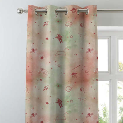 Playful Planets Kids Orange Heavy Satin Blackout curtains Set Of 2 - (DS465D)