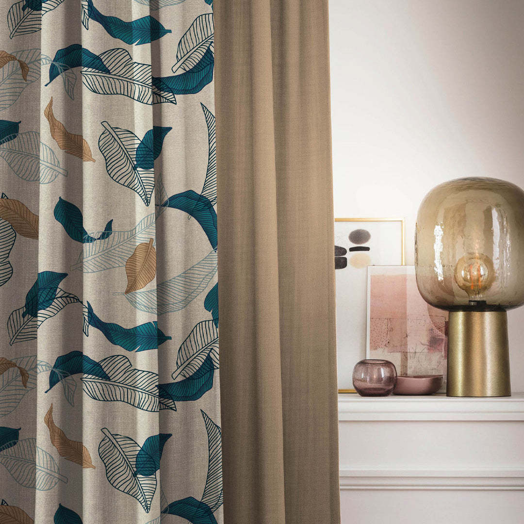 Leafy Drift Floral Turquoise Heavy Satin Blackout Curtains Set Of 2 - (DS467A)