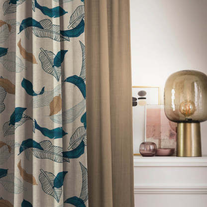 Leafy Drift Floral Turquoise Heavy Satin Blackout Curtains Set Of 2 - (DS467A)