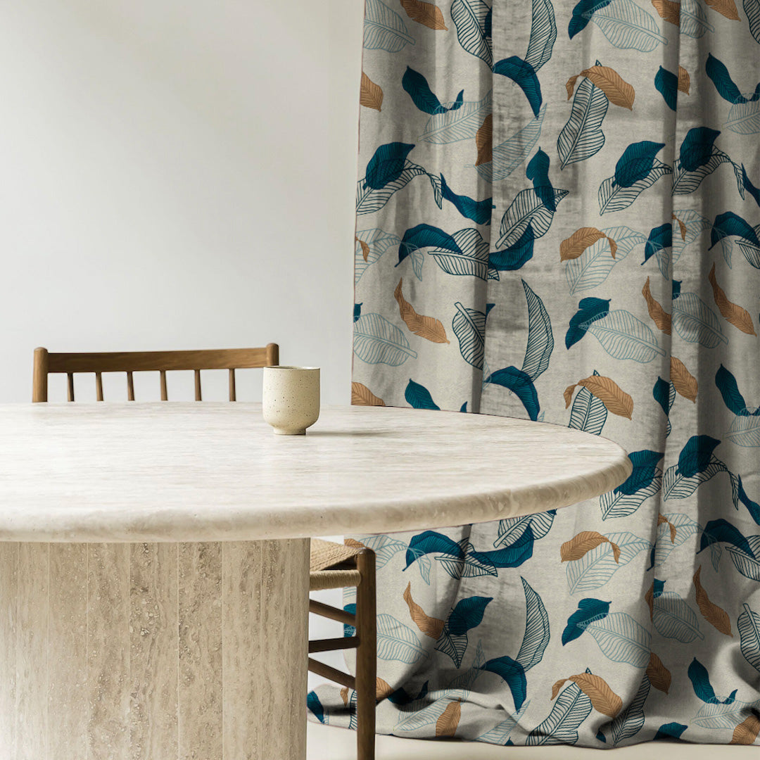 Leafy Drift Floral Turquoise Heavy Satin Blackout Curtains Set Of 2 - (DS467A)