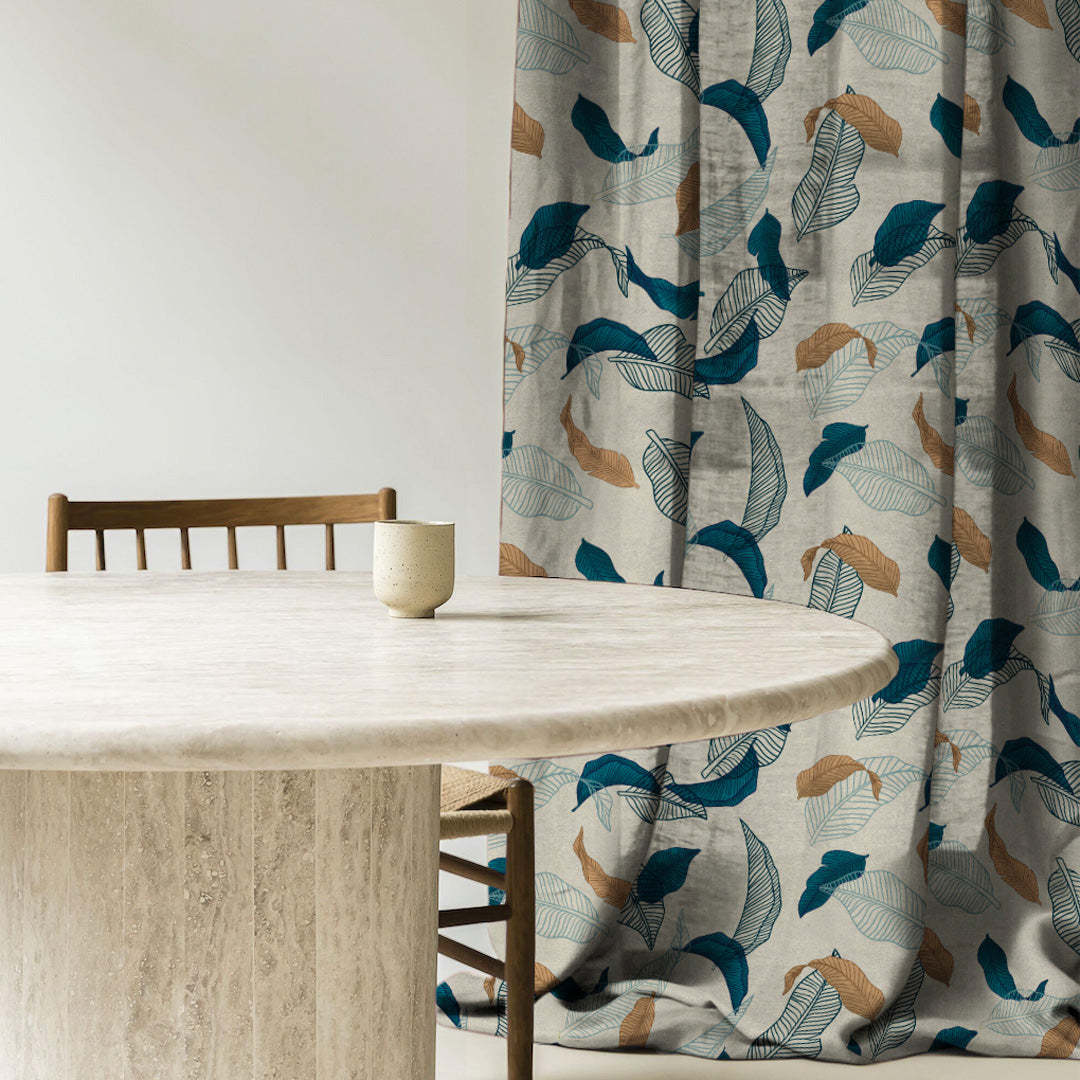 Leafy Drift Floral Turquoise Heavy Satin Blackout Curtains Set Of 2 - (DS467A)