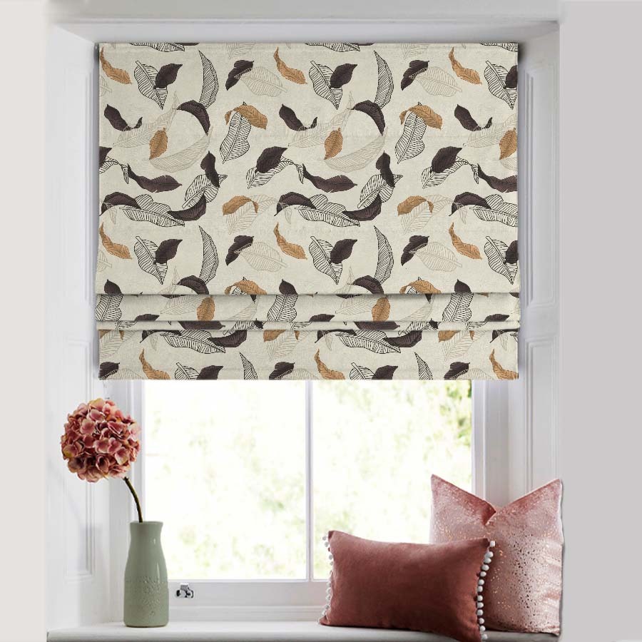 Leafy Drift Floral Charcoal Grey Satin Roman Blind (DS467B)