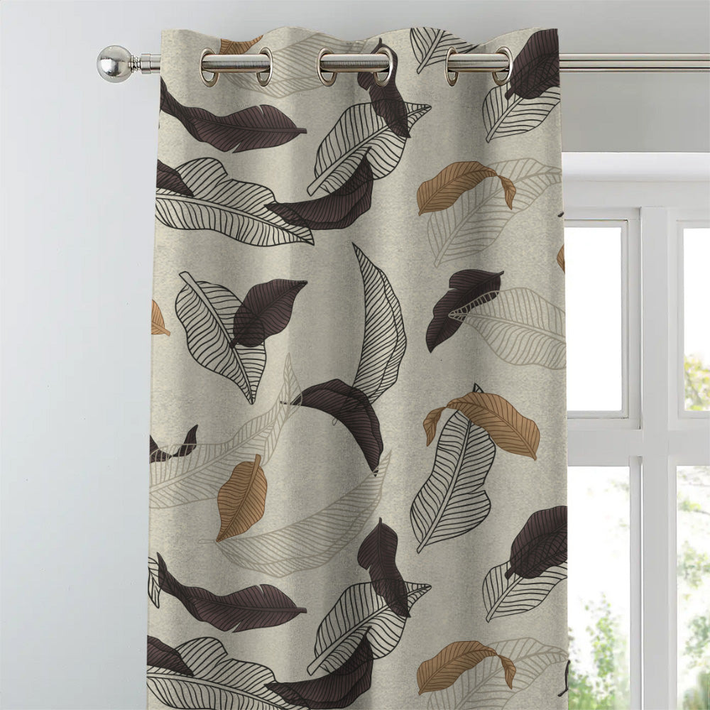 Leafy Drift Floral Charcoal Grey Heavy Satin Blackout curtains Set Of 2 - (DS467B)