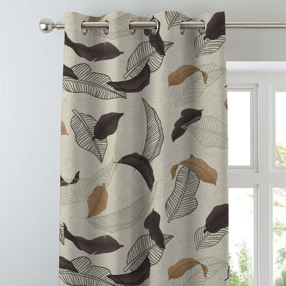Leafy Drift Floral Charcoal Grey Heavy Satin Blackout curtains Set Of 2 - (DS467B)
