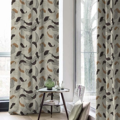 Leafy Drift Floral Charcoal Grey Heavy Satin Blackout curtains Set Of 2 - (DS467B)