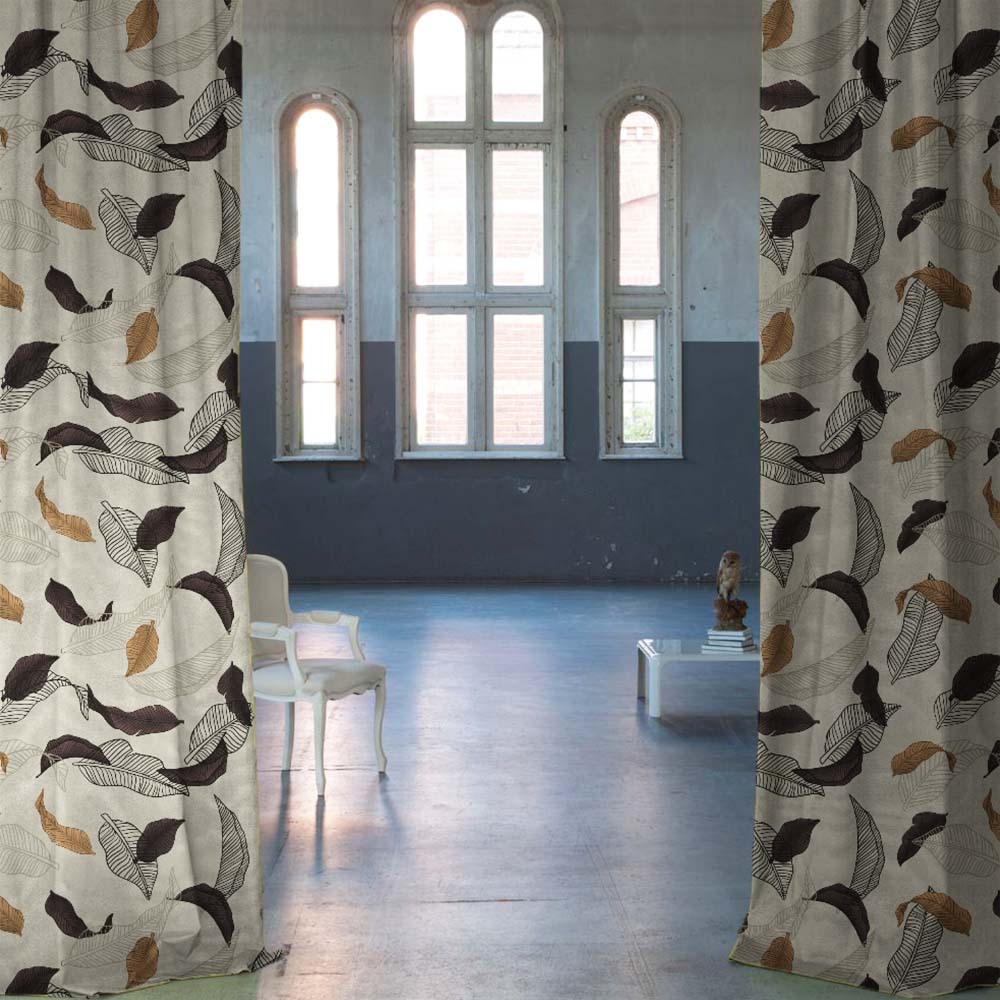 Leafy Drift Floral Charcoal Grey Heavy Satin Blackout curtains Set Of 2 - (DS467B)