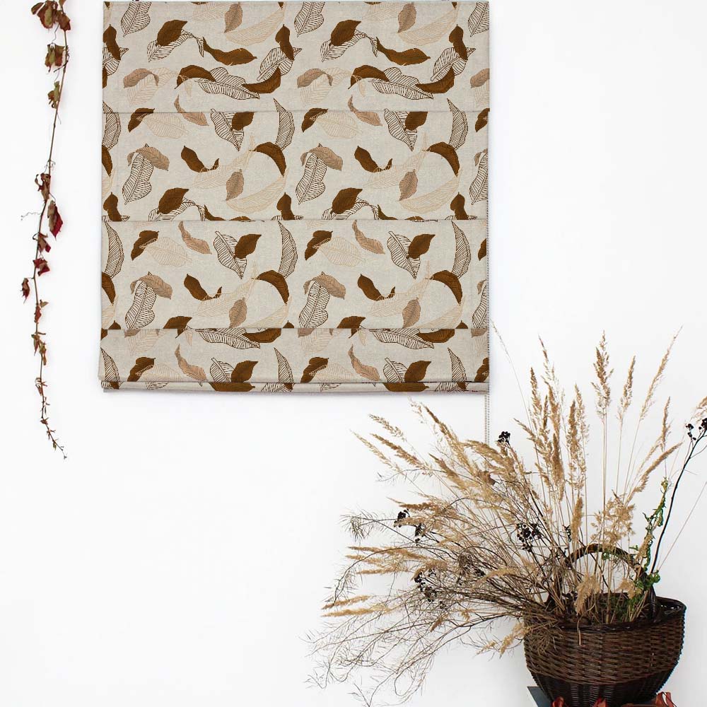 Leafy Drift Floral Mud Brown Satin Roman Blind (DS467D)