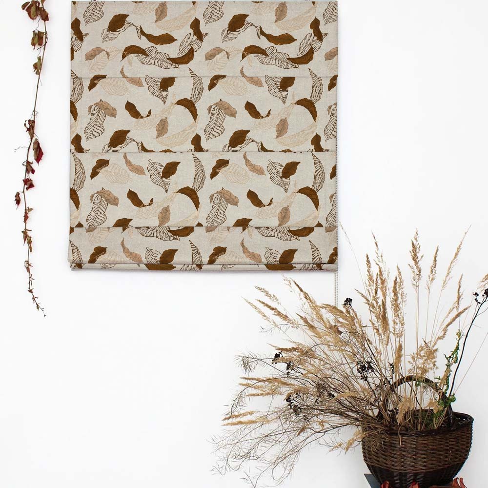 Leafy Drift Floral Mud Brown Satin Roman Blind (DS467D)