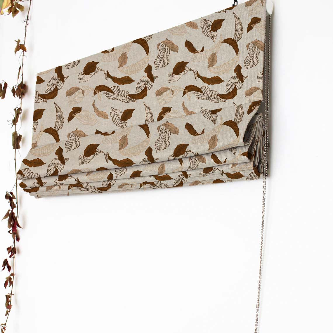 Leafy Drift Floral Mud Brown Satin Roman Blind (DS467D)
