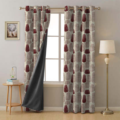Free Spirit Floral Maroon Heavy Satin Blackout curtains Set Of 2 - (DS468C)