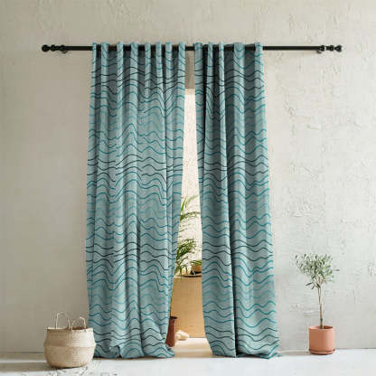Aqua Swirls Geometric Turquoise Heavy Satin Room Darkening Curtains Set Of 2 - (DS469A)