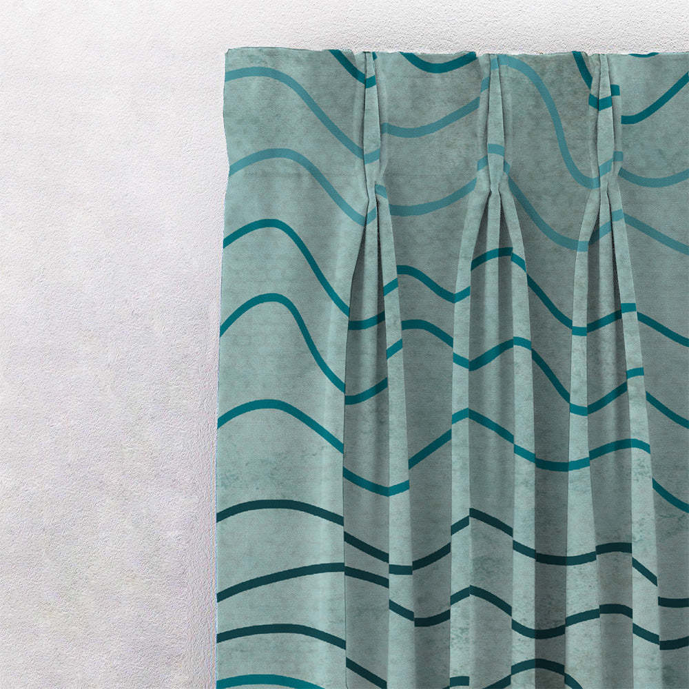 Aqua Swirls Geometric Turquoise Heavy Satin Room Darkening Curtains Set Of 2 - (DS469A)