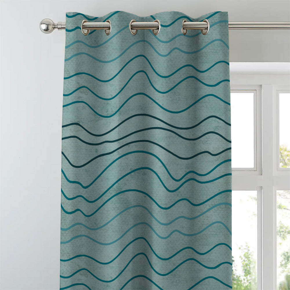 Aqua Swirls Geometric Turquoise Heavy Satin Room Darkening Curtains Set Of 2 - (DS469A)