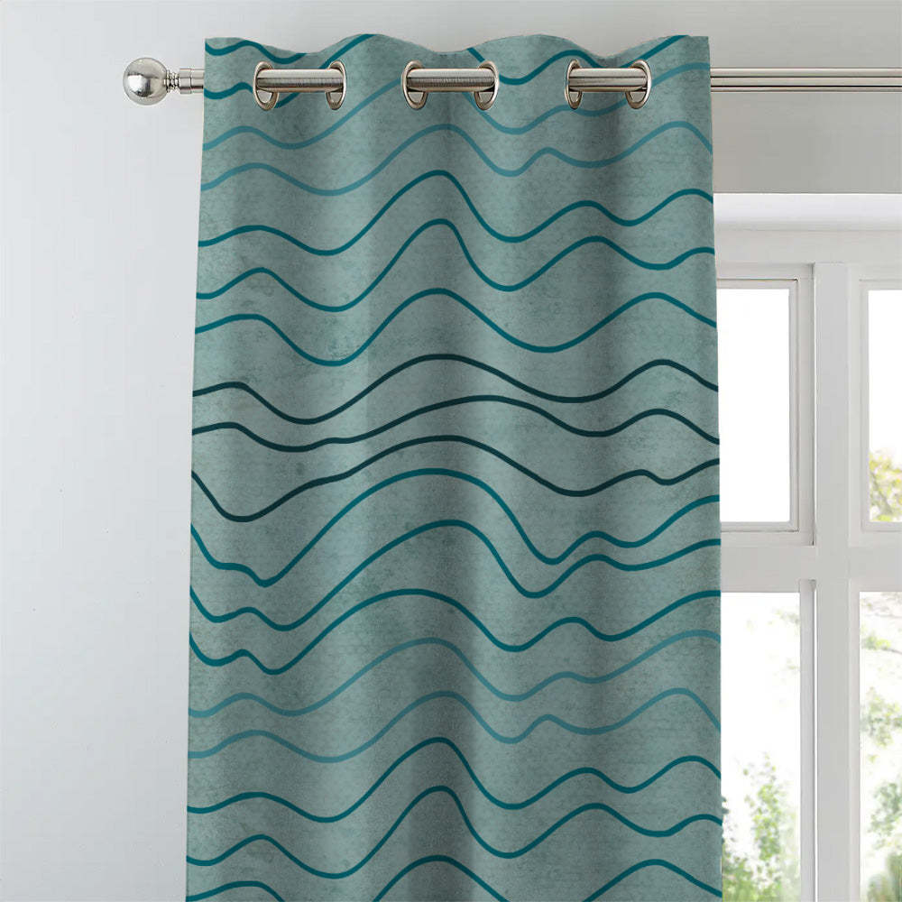 Aqua Swirls Geometric Turquoise Heavy Satin Room Darkening Curtains Set Of 2 - (DS469A)