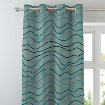 Aqua Swirls Geometric Turquoise Heavy Satin Room Darkening Curtains Set Of 2 - (DS469A)
