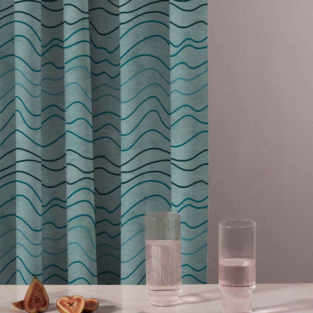 Aqua Swirls Geometric Turquoise Heavy Satin Room Darkening Curtains Set Of 2 - (DS469A)