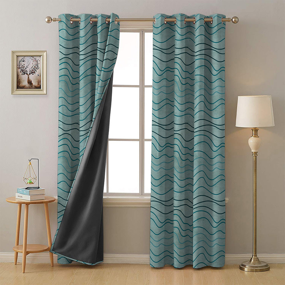 Aqua Swirls Geometric Turquoise Heavy Satin Room Darkening Curtains Set Of 2 - (DS469A)