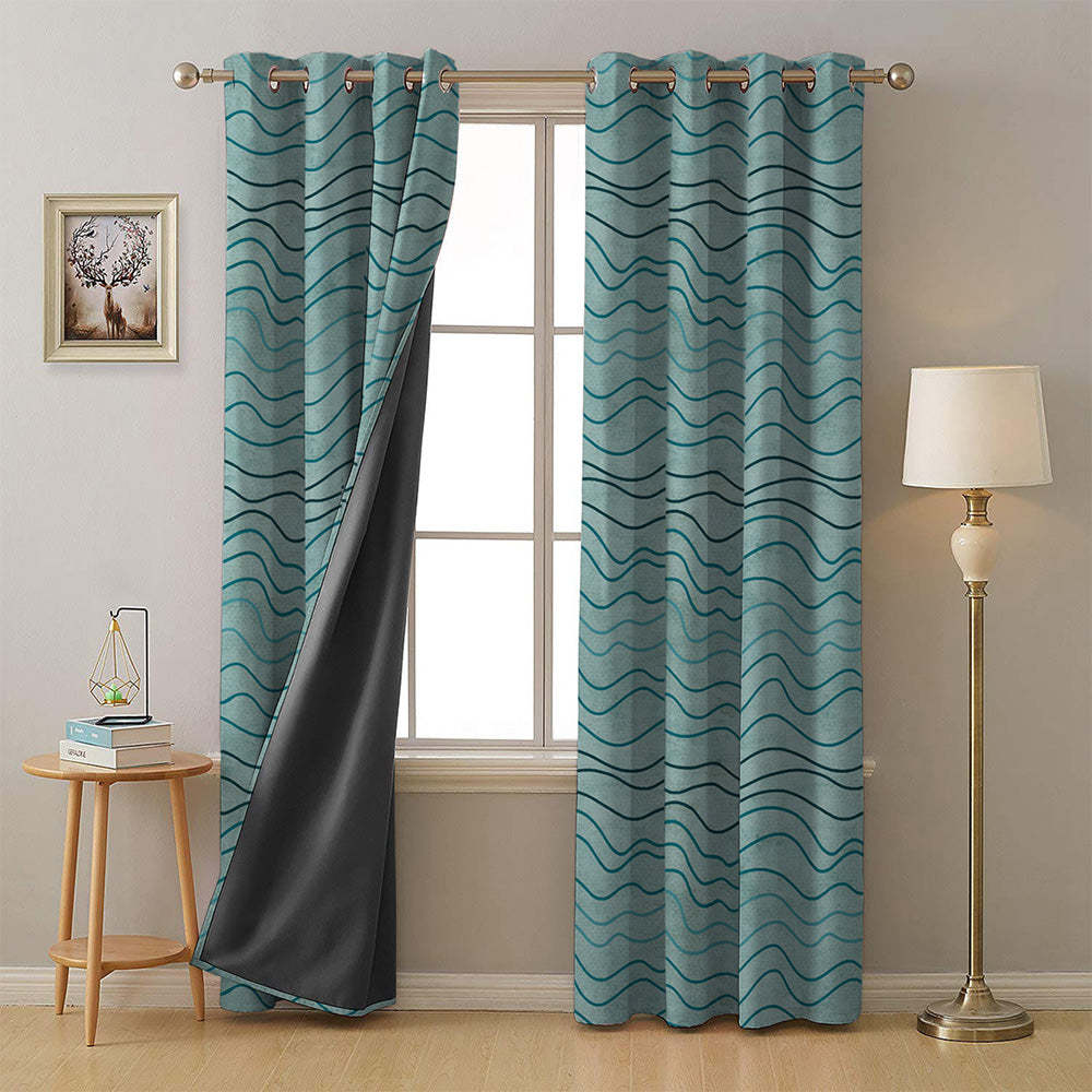 Aqua Swirls Geometric Turquoise Heavy Satin Room Darkening Curtains Set Of 2 - (DS469A)
