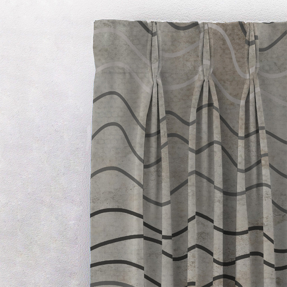 Aqua Swirls Geometric Charcoal Grey Heavy Satin Room Darkening Curtains Set Of 2 - (DS469B)