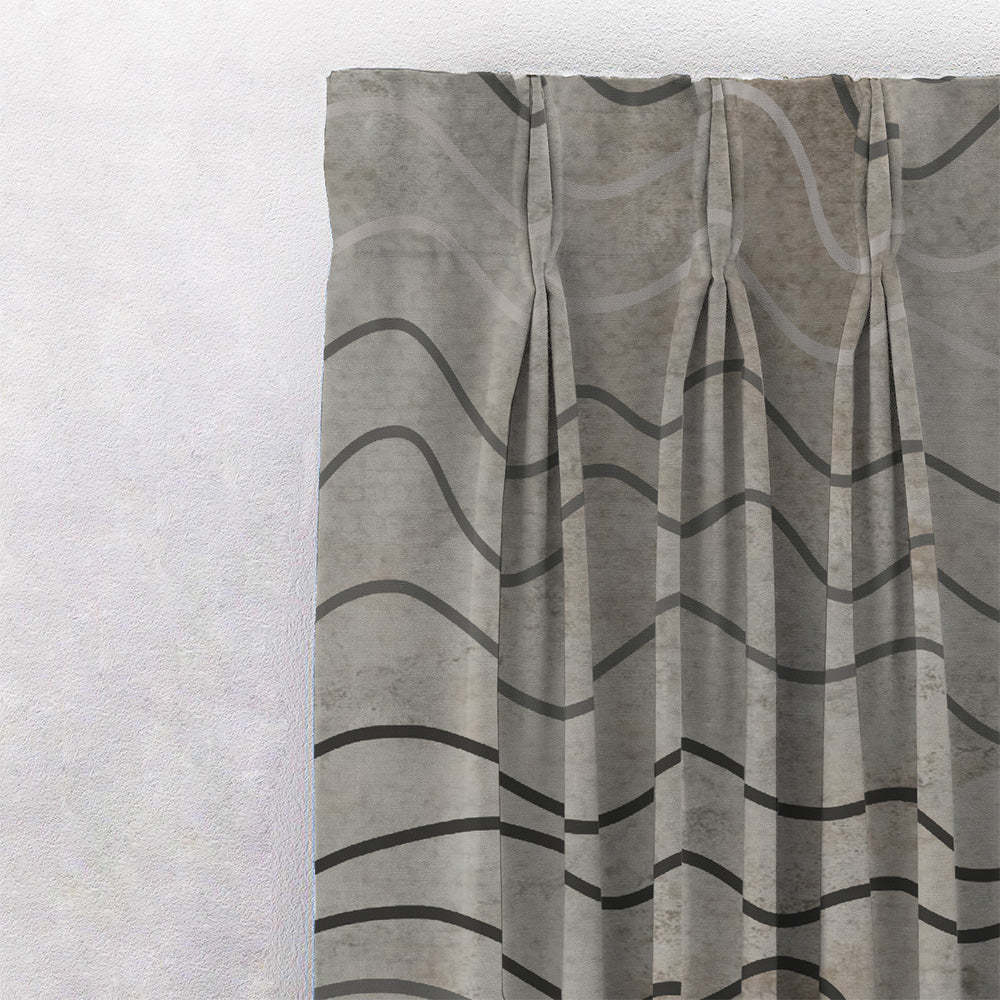 Aqua Swirls Geometric Charcoal Grey Heavy Satin Room Darkening Curtains Set Of 2 - (DS469B)