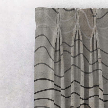 Aqua Swirls Geometric Charcoal Grey Heavy Satin Room Darkening Curtains Set Of 2 - (DS469B)