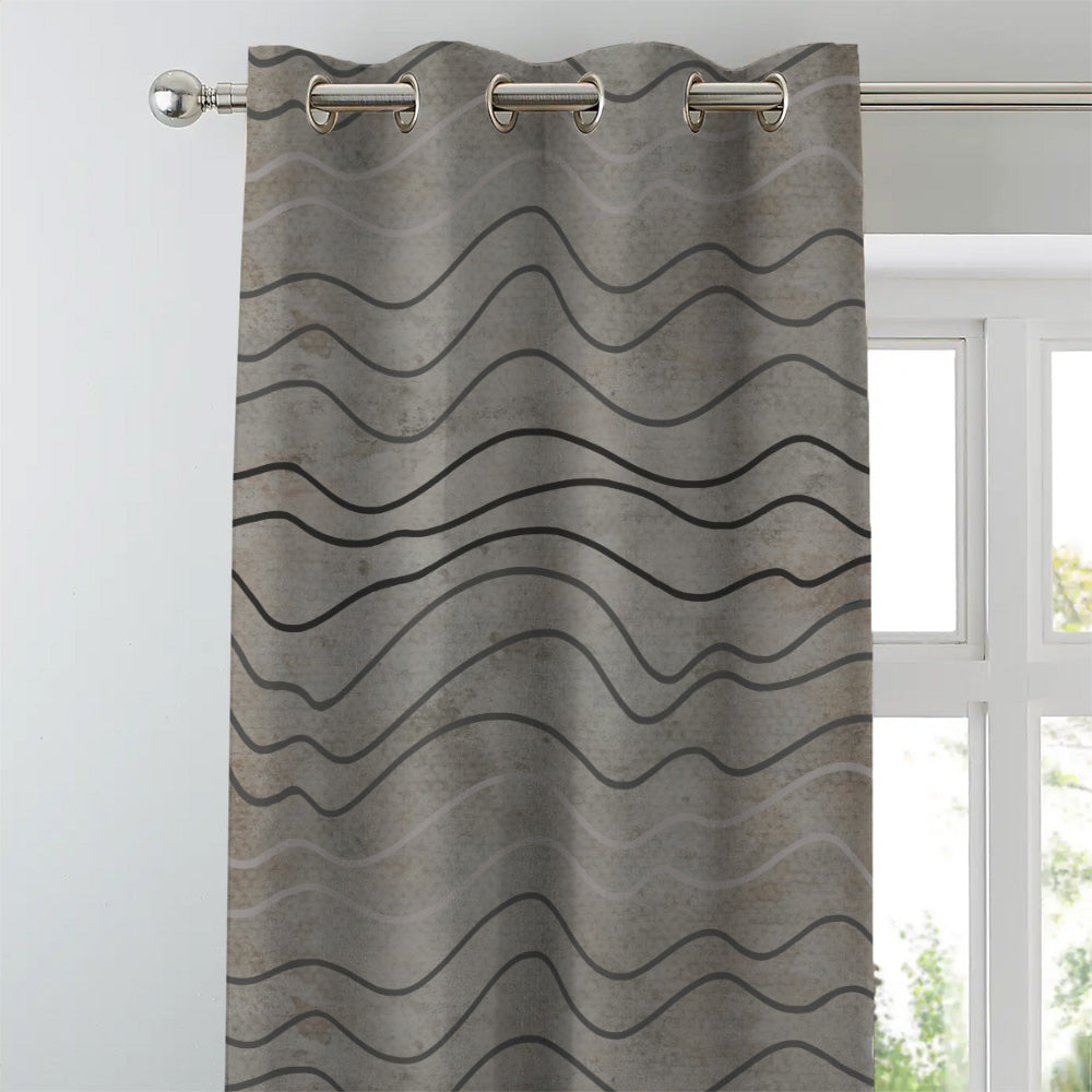 Aqua Swirls Geometric Charcoal Grey Heavy Satin Room Darkening Curtains Set Of 2 - (DS469B)