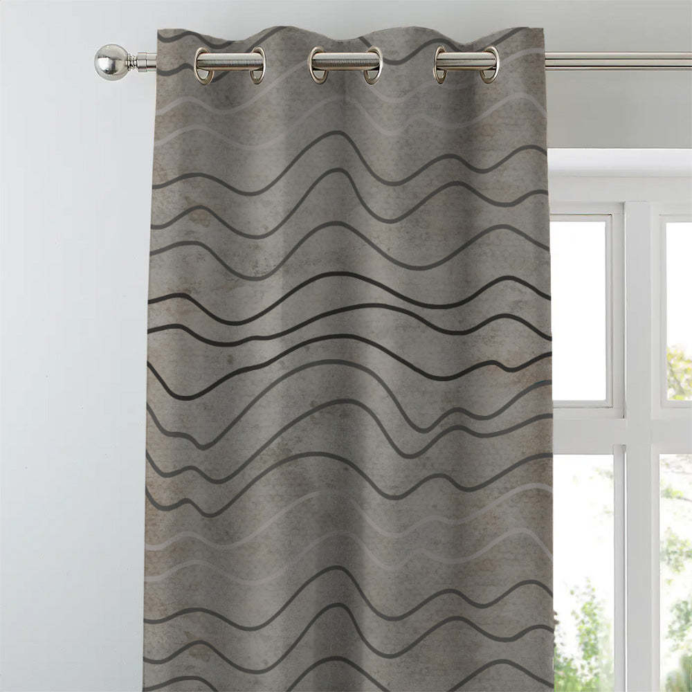 Aqua Swirls Geometric Charcoal Grey Heavy Satin Room Darkening Curtains Set Of 2 - (DS469B)