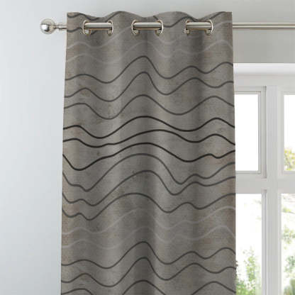 Aqua Swirls Geometric Charcoal Grey Heavy Satin Room Darkening Curtains Set Of 2 - (DS469B)