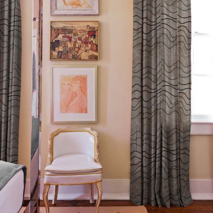 Aqua Swirls Geometric Charcoal Grey Heavy Satin Room Darkening Curtains Set Of 2 - (DS469B)