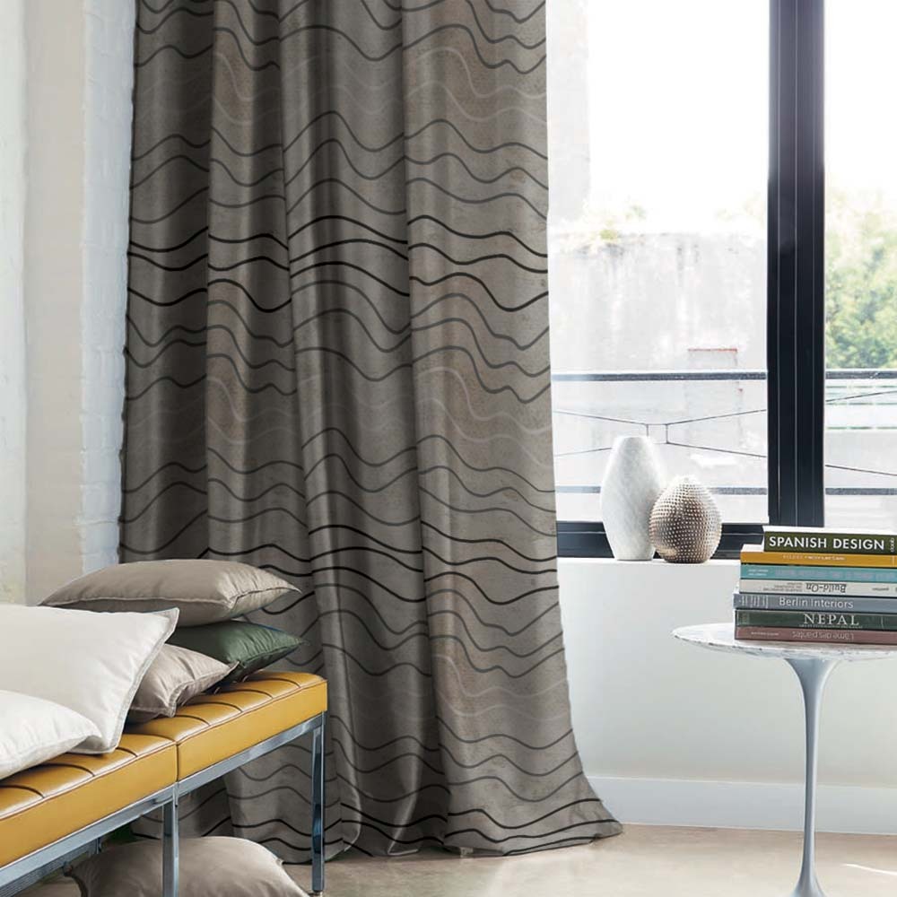 Aqua Swirls Geometric Charcoal Grey Heavy Satin Room Darkening Curtains Set Of 2 - (DS469B)