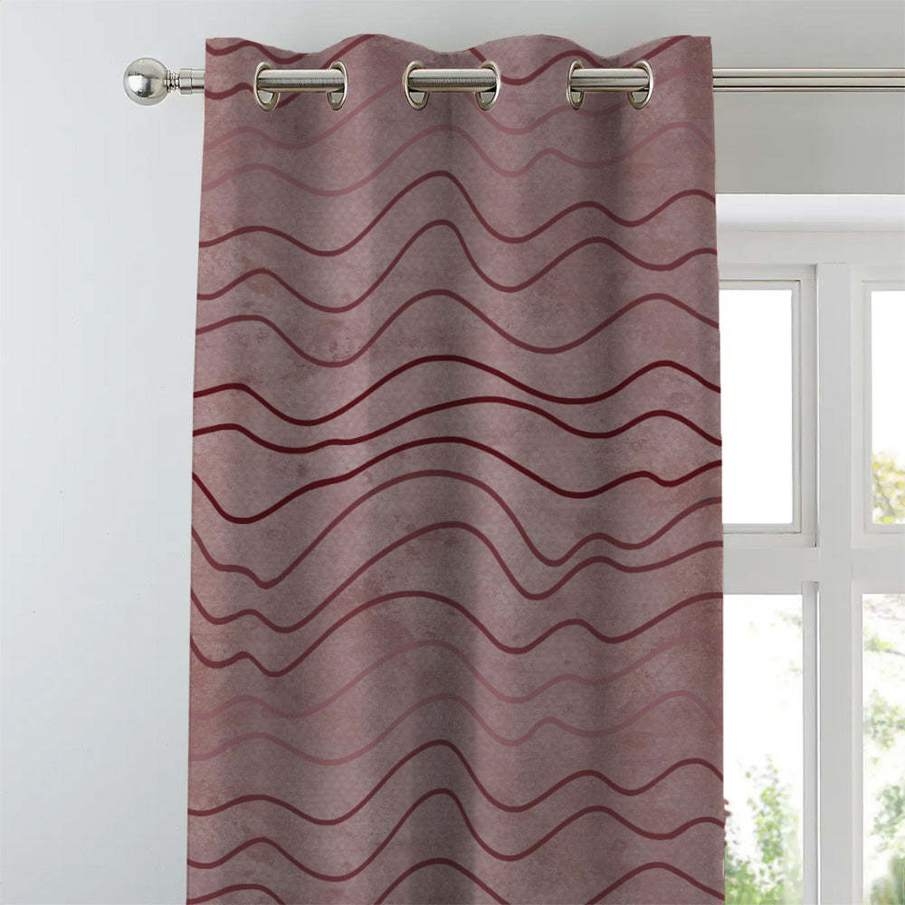 Aqua Swirls Geometric Maroon Heavy Satin Blackout curtains Set Of 2 - (DS469C)