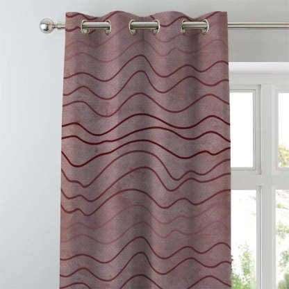 Aqua Swirls Geometric Maroon Heavy Satin Blackout curtains Set Of 2 - (DS469C)
