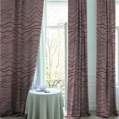 Aqua Swirls Geometric Maroon Heavy Satin Blackout curtains Set Of 2 - (DS469C)