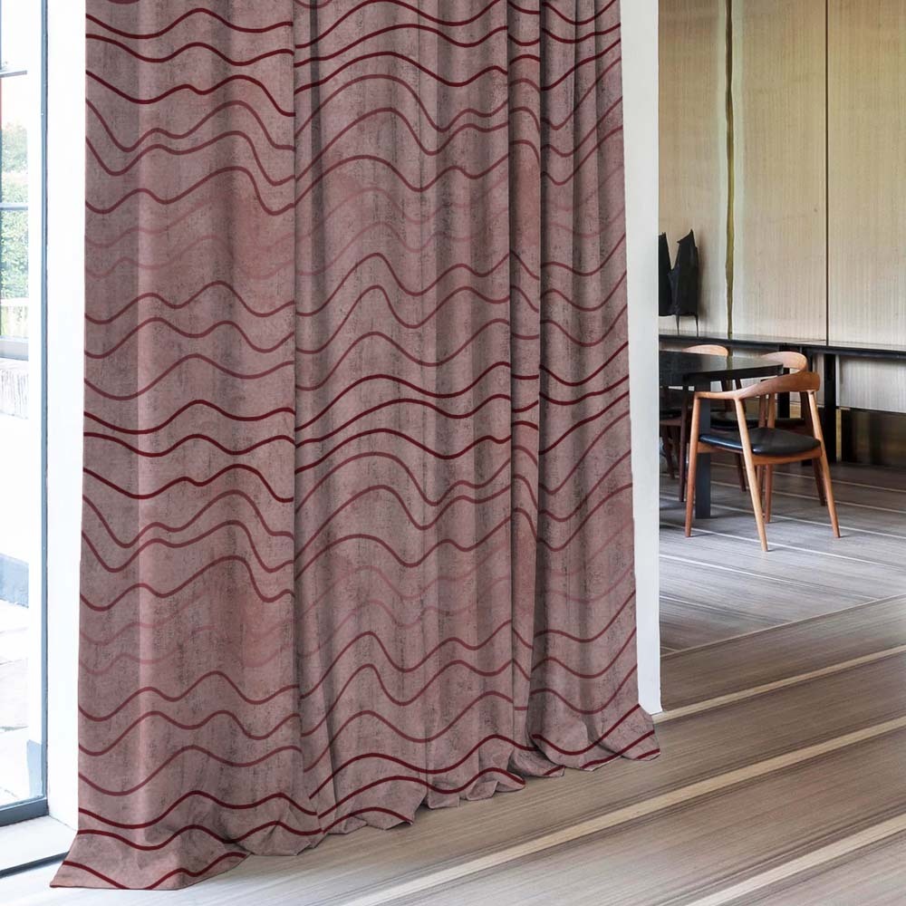 Aqua Swirls Geometric Maroon Heavy Satin Blackout curtains Set Of 2 - (DS469C)