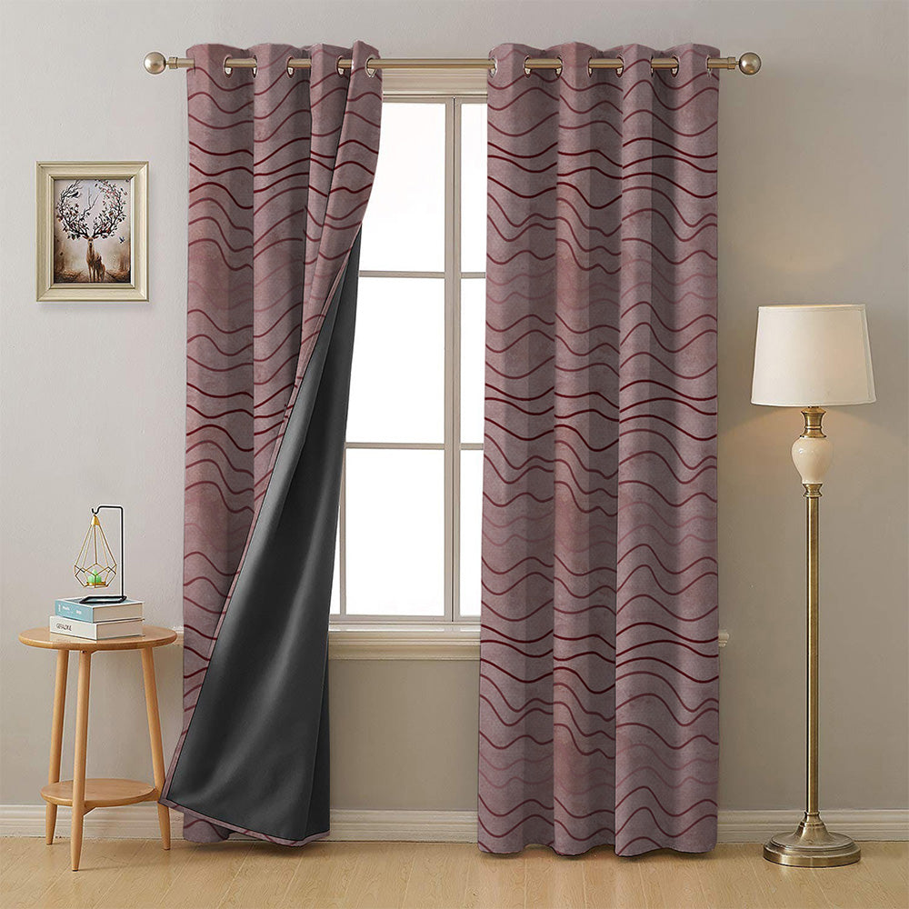 Aqua Swirls Geometric Maroon Heavy Satin Blackout curtains Set Of 2 - (DS469C)