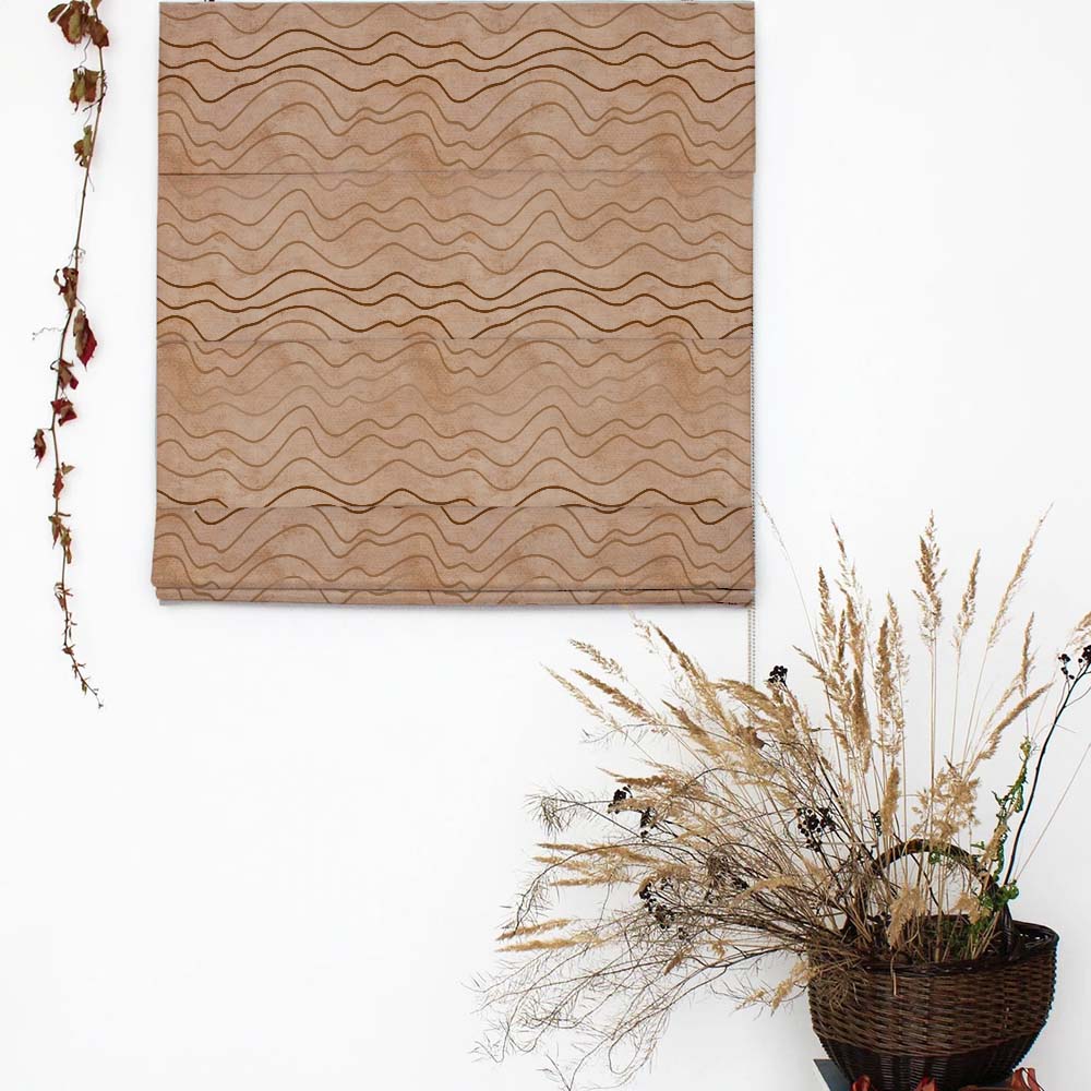 Aqua Swirls Geometric Mud Brown Satin Roman Blind (DS469D)