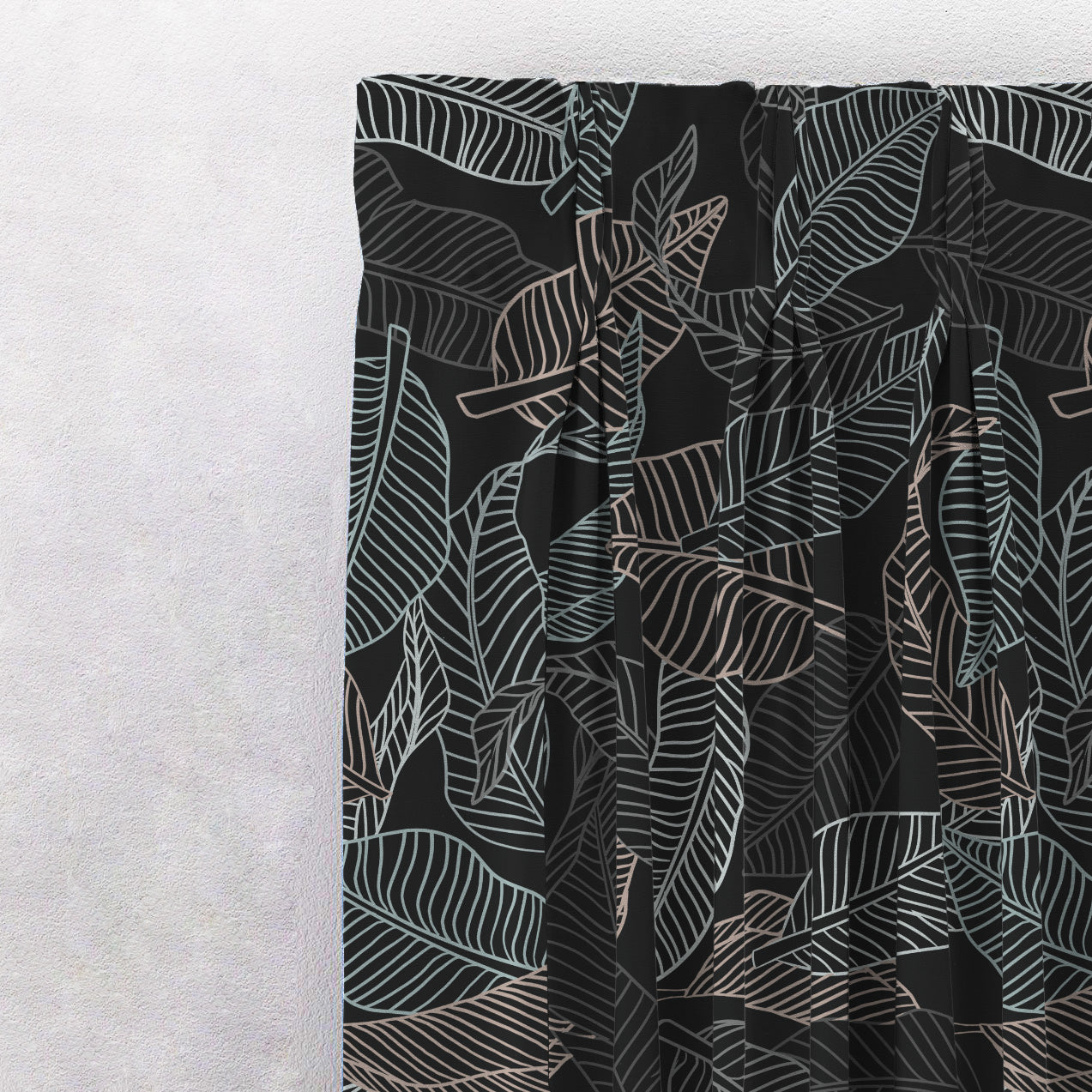 Leafy Silhouette Floral Charcoal Grey Heavy Satin Blackout curtains Set Of 2 - (DS470B)