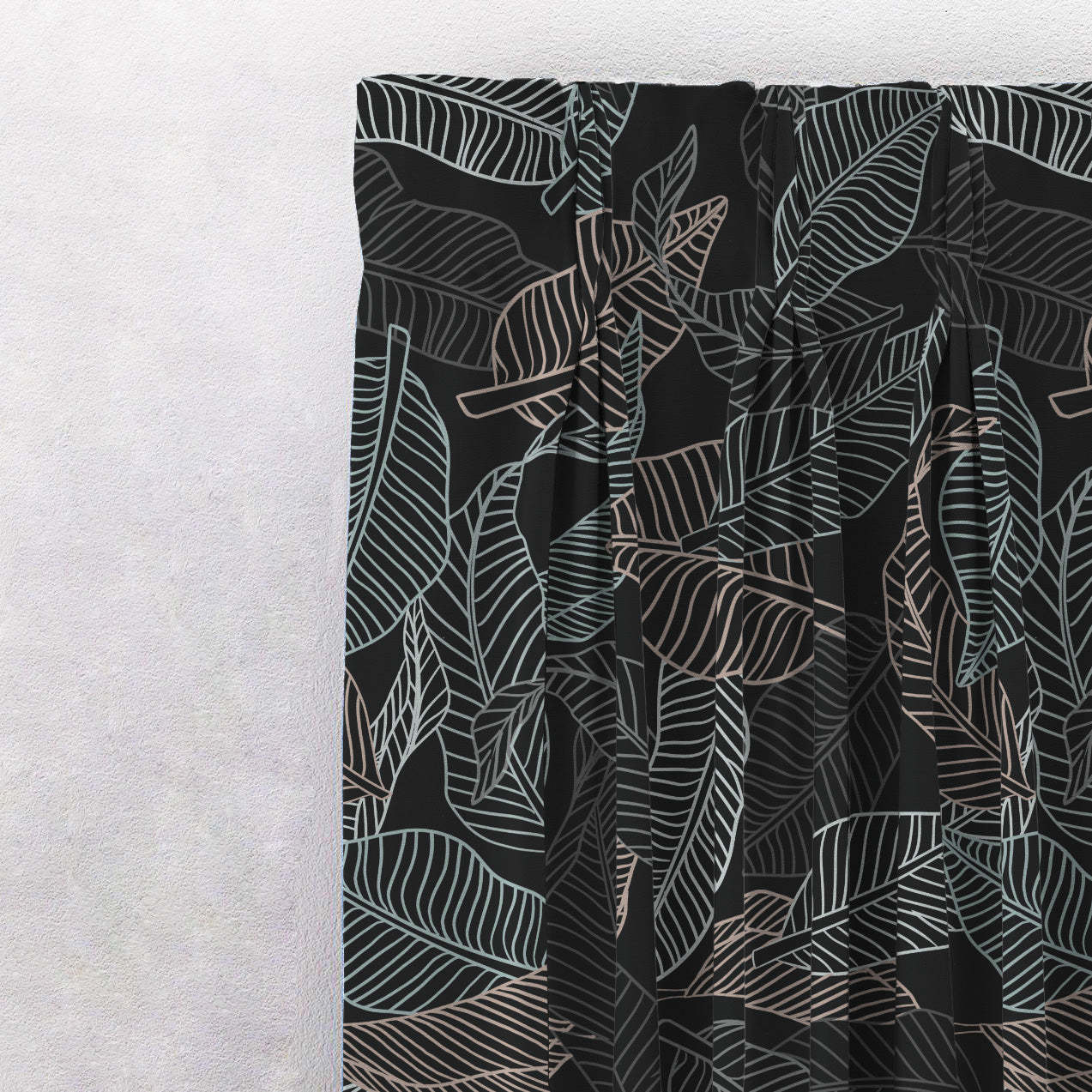 Leafy Silhouette Floral Charcoal Grey Heavy Satin Blackout curtains Set Of 2 - (DS470B)