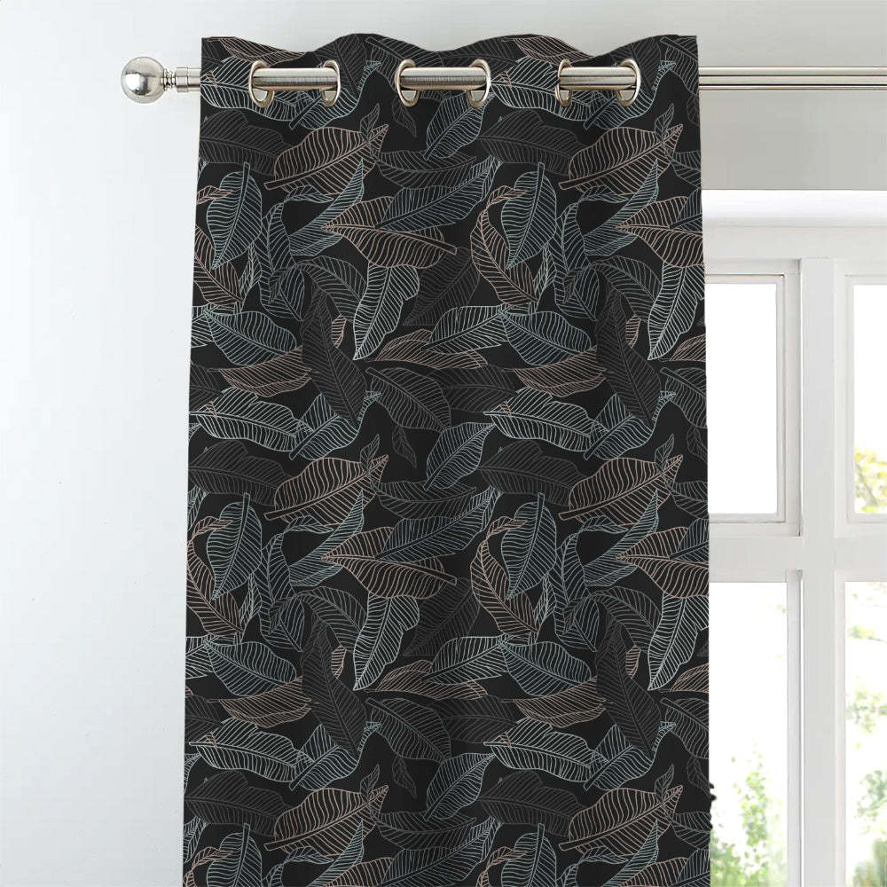 Leafy Silhouette Floral Charcoal Grey Heavy Satin Blackout curtains Set Of 2 - (DS470B)
