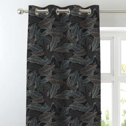 Leafy Silhouette Floral Charcoal Grey Heavy Satin Blackout curtains Set Of 2 - (DS470B)