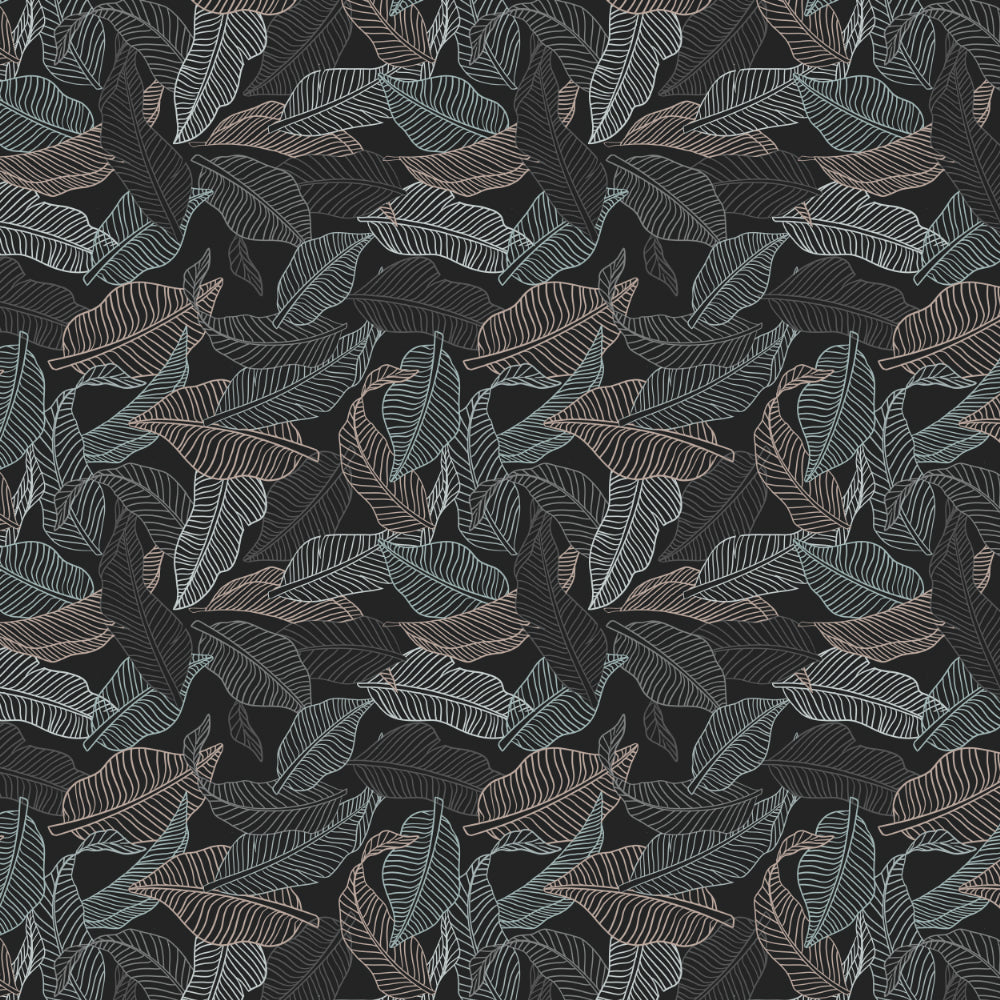 Leafy Silhouette Floral Charcoal Grey Heavy Satin Blackout curtains Set Of 2 - (DS470B)