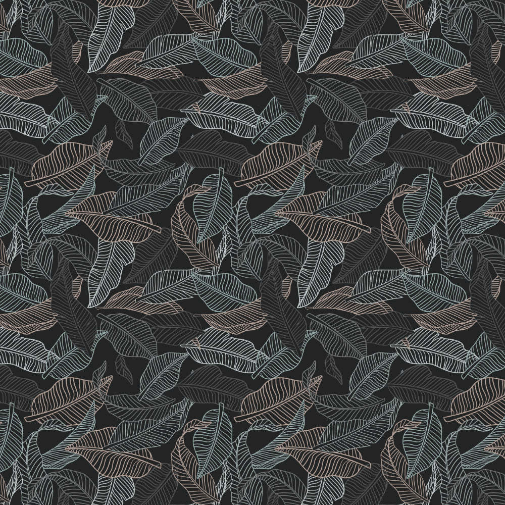 Leafy Silhouette Floral Charcoal Grey Heavy Satin Blackout curtains Set Of 2 - (DS470B)