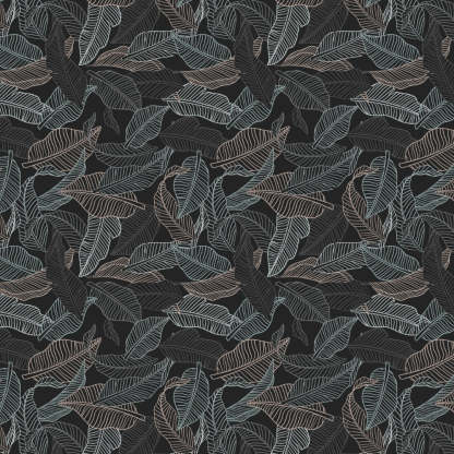 Leafy Silhouette Floral Charcoal Grey Heavy Satin Blackout curtains Set Of 2 - (DS470B)